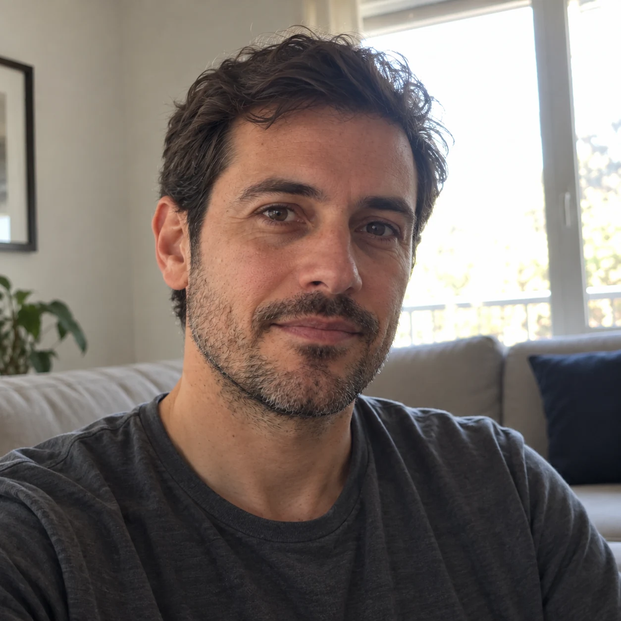 Male candidate in a casual photo — fictional AI example.